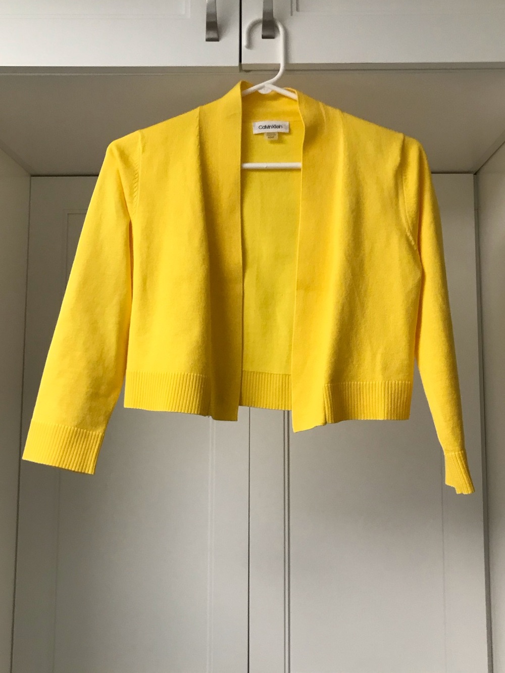 Calvin Klein Bright Yellow Cropped Open-Front Jacket Knit Shrug US S